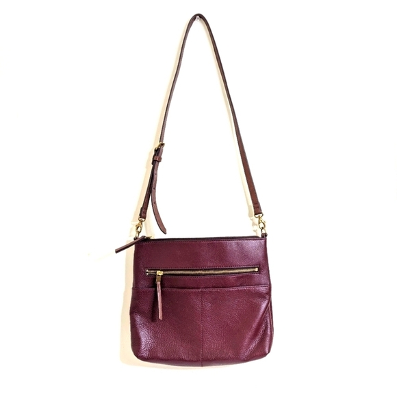 Fossil Handbags - Fossil Pebble Leather Burgundy Crossbody Bag 10 1/2" x 9" x 2"